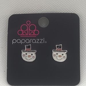 Christmas Snowman Silvertone Post Earrings Paparazzi.              